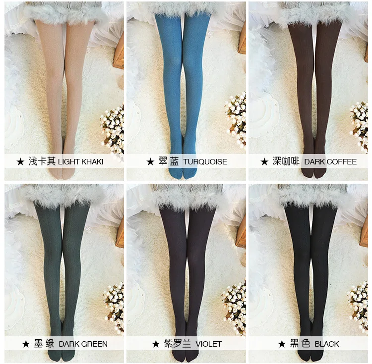 Thicken Warm Twist Striped Woman tights Autumn Winter Pantyhose Cotton knitted stockings Multi colors Collant Femme Strumpfhose