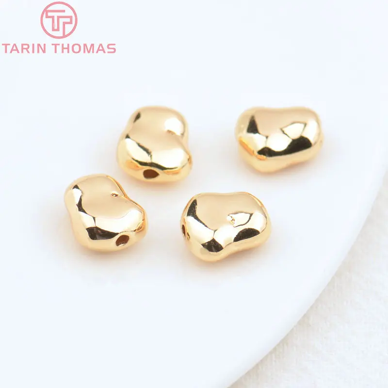 (2930)6PCS 7.8x8MM Hole 1.5MM 24K Gold Color Brass Irregular Spacer Beads Bracelet Beads High Quality Jewelry Making Accessorie