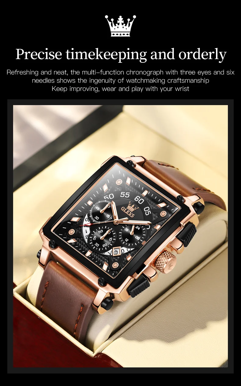 OLEVS 9919 Top Brand Male Watches Square Quartz Watch for Men Waterproof Leather Strap Sport Clock Male Relogio Masculino