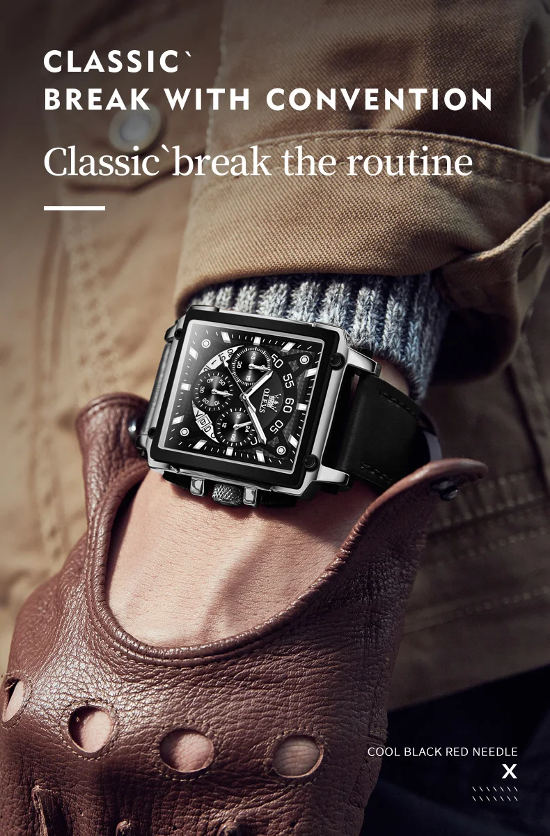OLEVS 9919 Top Brand Male Watches Square Quartz Watch for Men Waterproof Leather Strap Sport Clock Male Relogio Masculino