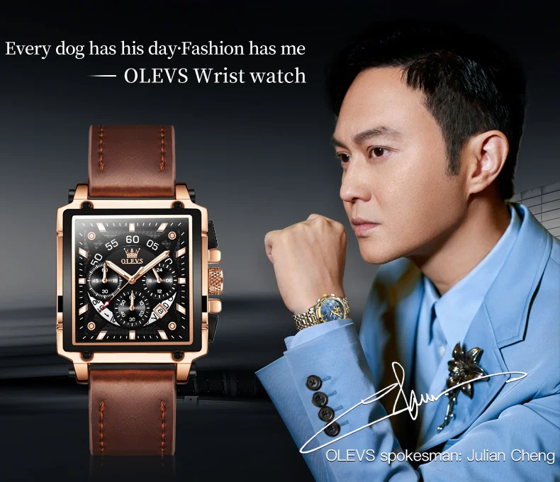 OLEVS 9919 Top Brand Male Watches Square Quartz Watch for Men Waterproof Leather Strap Sport Clock Male Relogio Masculino