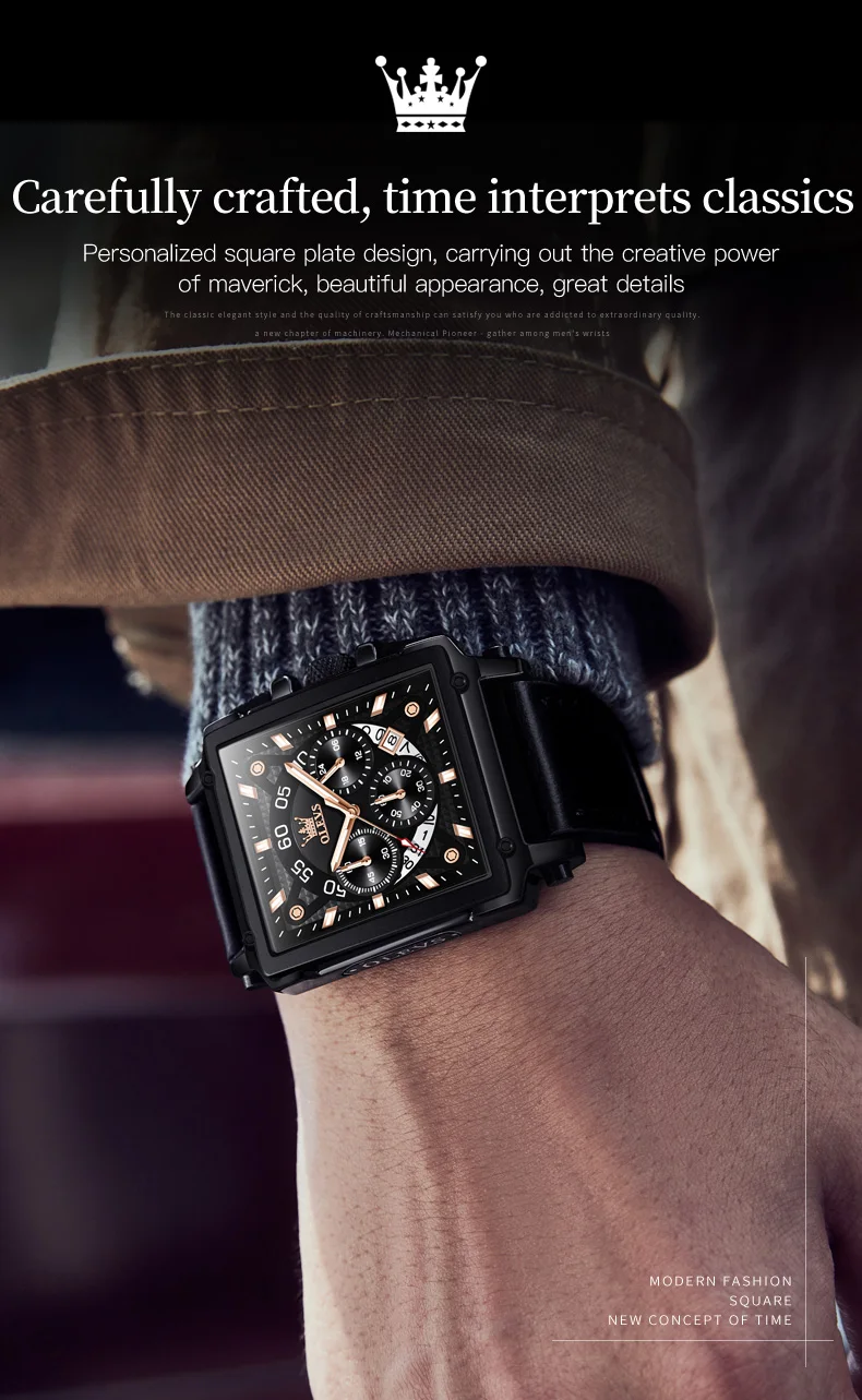 OLEVS 9919 Top Brand Male Watches Square Quartz Watch for Men Waterproof Leather Strap Sport Clock Male Relogio Masculino