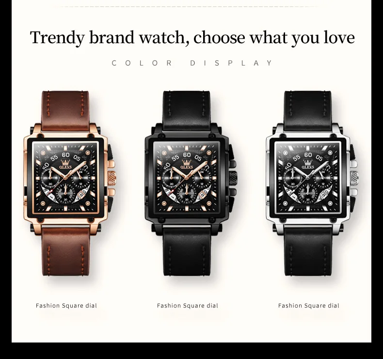OLEVS 9919 Top Brand Male Watches Square Quartz Watch for Men Waterproof Leather Strap Sport Clock Male Relogio Masculino