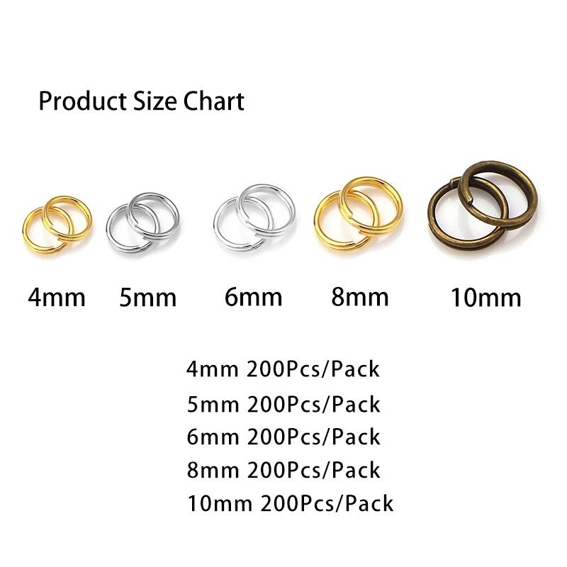 100-200pcs/Lot 4 5 6 8 10 12mm Open Jump Rings Double Loops Split Rings Connectors For Jewelry Making Accessories DIY Necklace