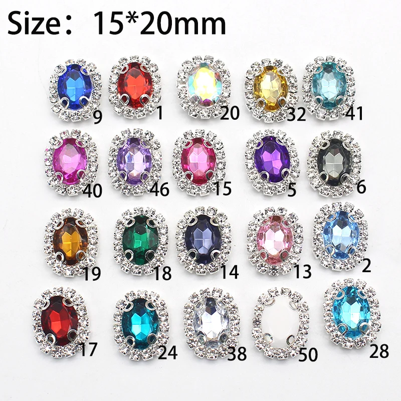 Silver 4 Holes 10pcs/lot Oval Shiny Rhinestone Buttons Crystal Wedding Decoration Hair Accessories Clothing Hand-sewn 15*20mm