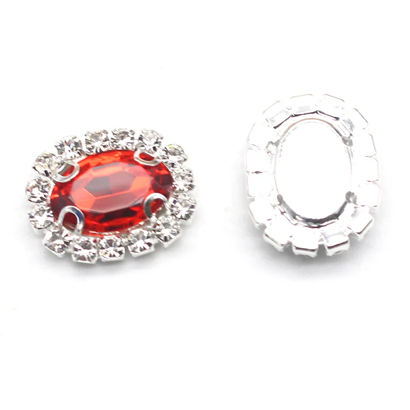 Silver 4 Holes 10pcs/lot Oval Shiny Rhinestone Buttons Crystal Wedding Decoration Hair Accessories Clothing Hand-sewn 15*20mm
