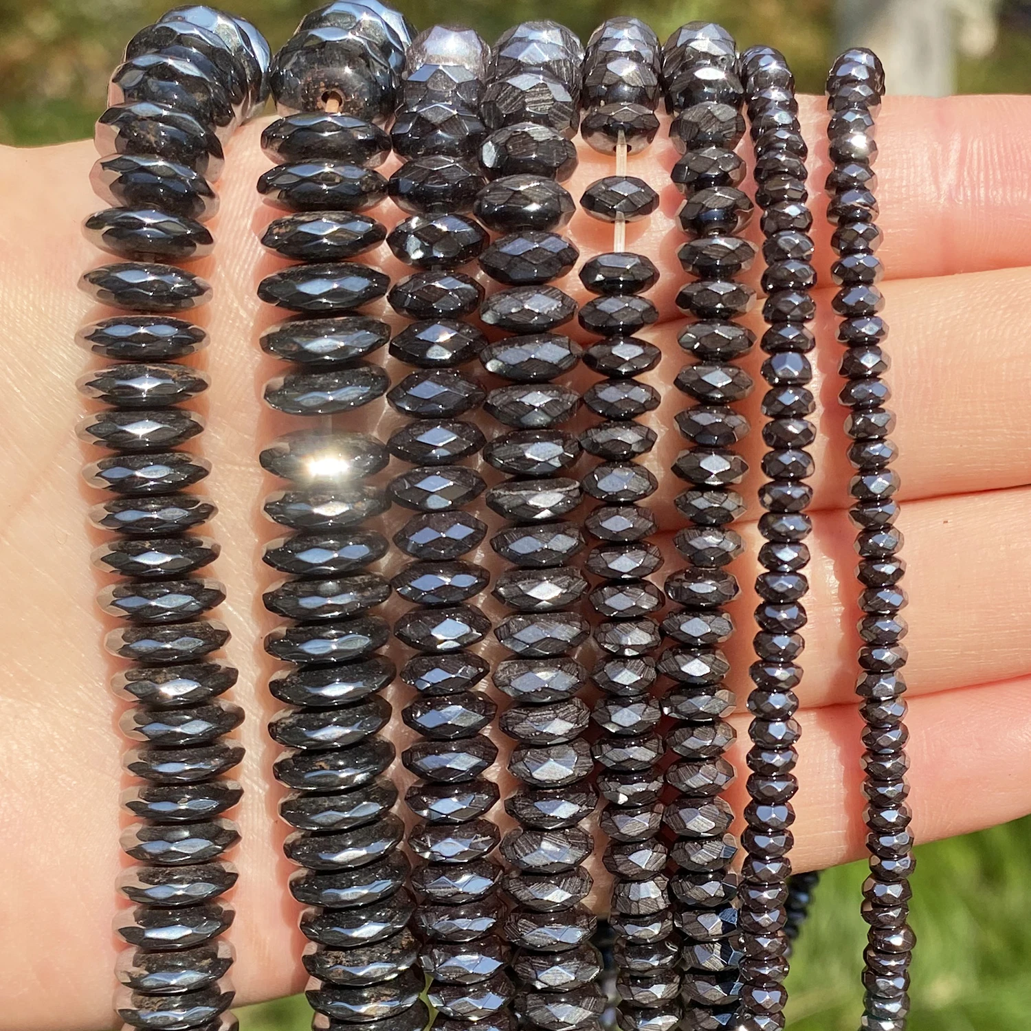 Faceted Black Flat Round Hematite Stone Beads Rondelle Loose Spacer Beads for Jewelry Bracelet Necklace Making Handmade DIY 15"