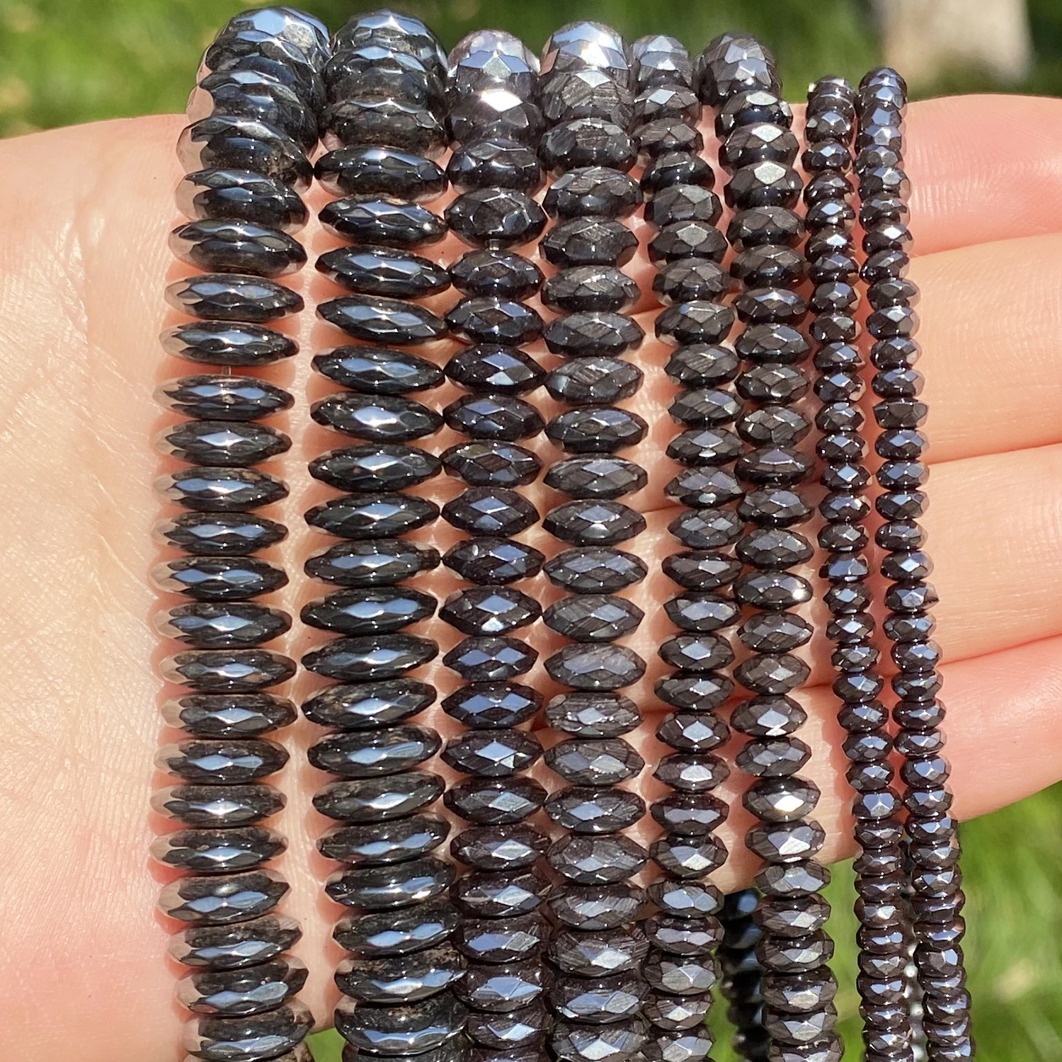 Faceted Black Flat Round Hematite Stone Beads Rondelle Loose Spacer Beads for Jewelry Bracelet Necklace Making Handmade DIY 15"