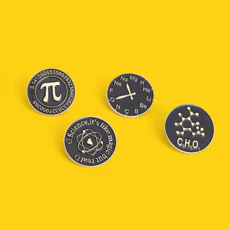 Science Enamel Pins Pi (π) Periodic Table Atom Symbol Brooch for Geek Science Lover Teachers and Students Jewelry Gift Wholesale