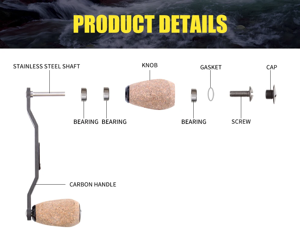 Kawa Fishing Reel Handle Carbon Fiber With Cork Knob For Shimano D/ A/ S Baitcasting Hole Size 7*4/8*5mm Length 105mm DIY