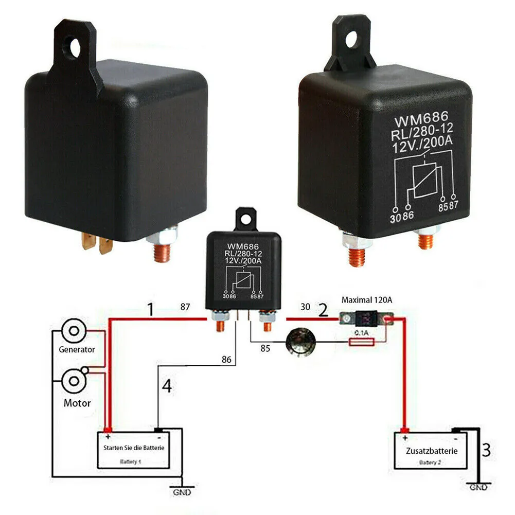 12V 200A Universal Battery Switch Relay 4 Pin Dual Battery Isolator Relay Current Relay Car Relay
