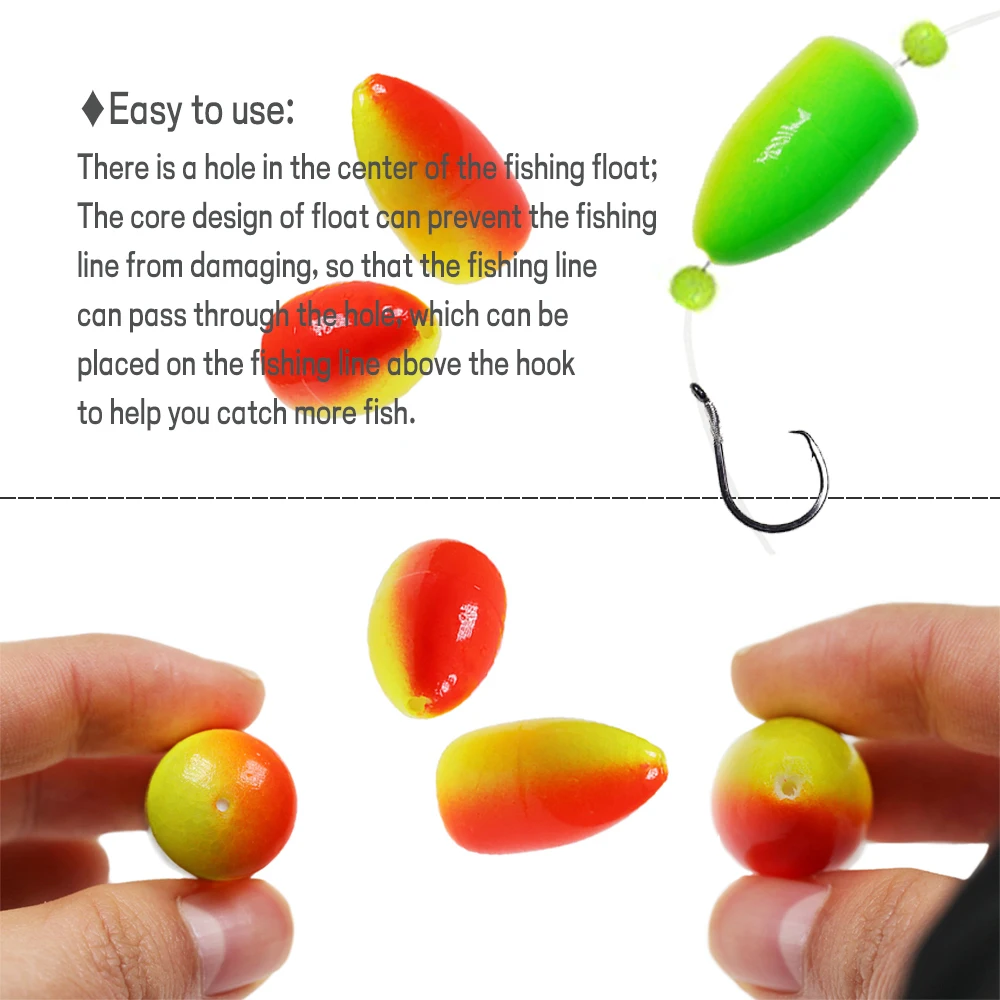 WIFREO 20PCS Fishing Foam Float Bobber Buoys Bullet Oval Floats  for Fly Fishing Pompano Bottom Rigs Saltwater Fishing Accessory