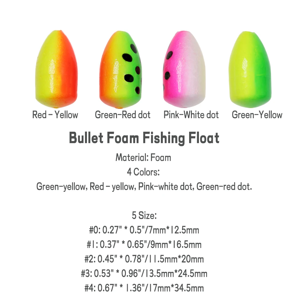 WIFREO 20PCS Fishing Foam Float Bobber Buoys Bullet Oval Floats  for Fly Fishing Pompano Bottom Rigs Saltwater Fishing Accessory