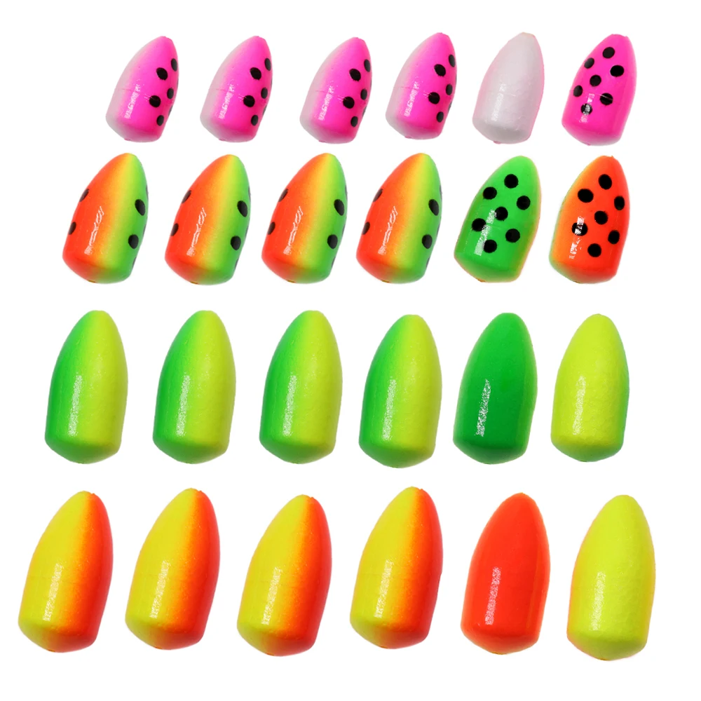 WIFREO 20PCS Fishing Foam Float Bobber Buoys Bullet Oval Floats  for Fly Fishing Pompano Bottom Rigs Saltwater Fishing Accessory