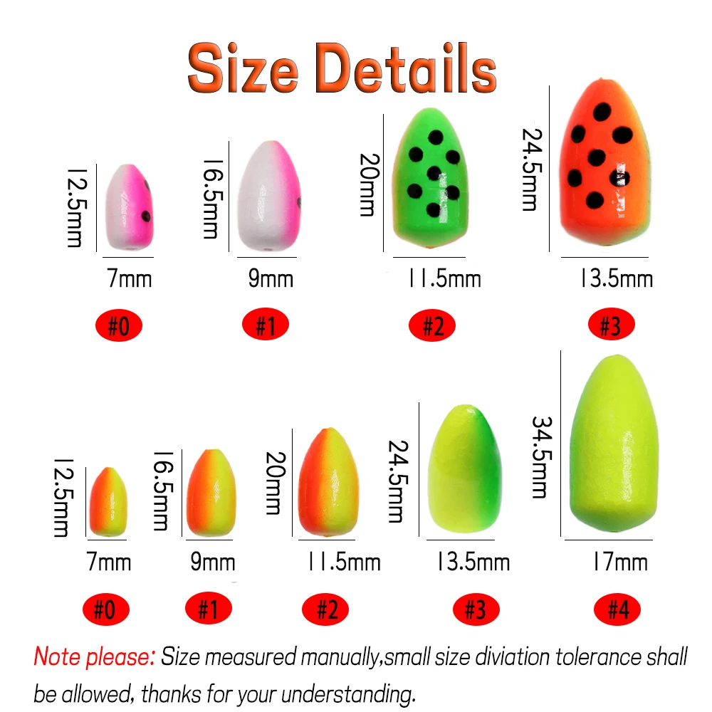 WIFREO 20PCS Fishing Foam Float Bobber Buoys Bullet Oval Floats  for Fly Fishing Pompano Bottom Rigs Saltwater Fishing Accessory