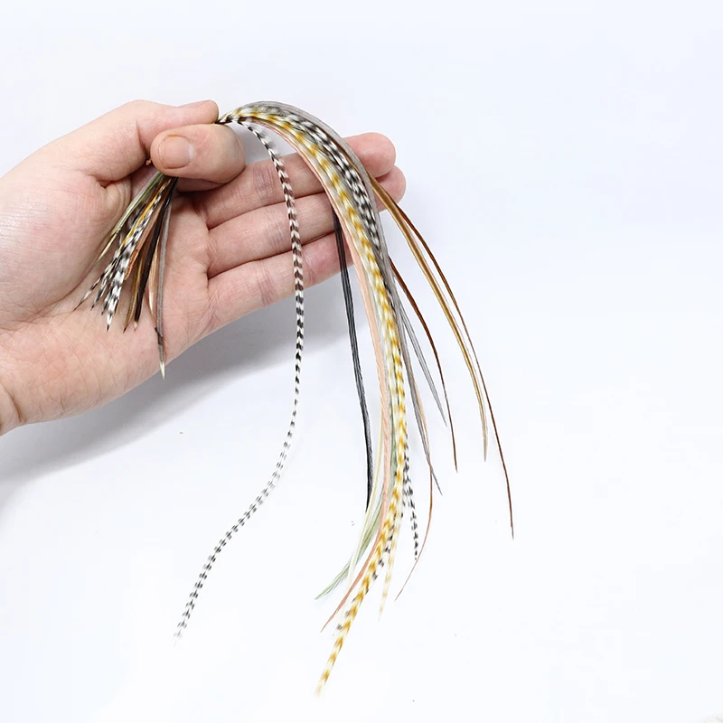 10pcs/lot Feathers Mix Natural Color Grizzly Rooster Saddle Hackles Whiting Black Brown Long Fly Tying Feathers Hair Accessories