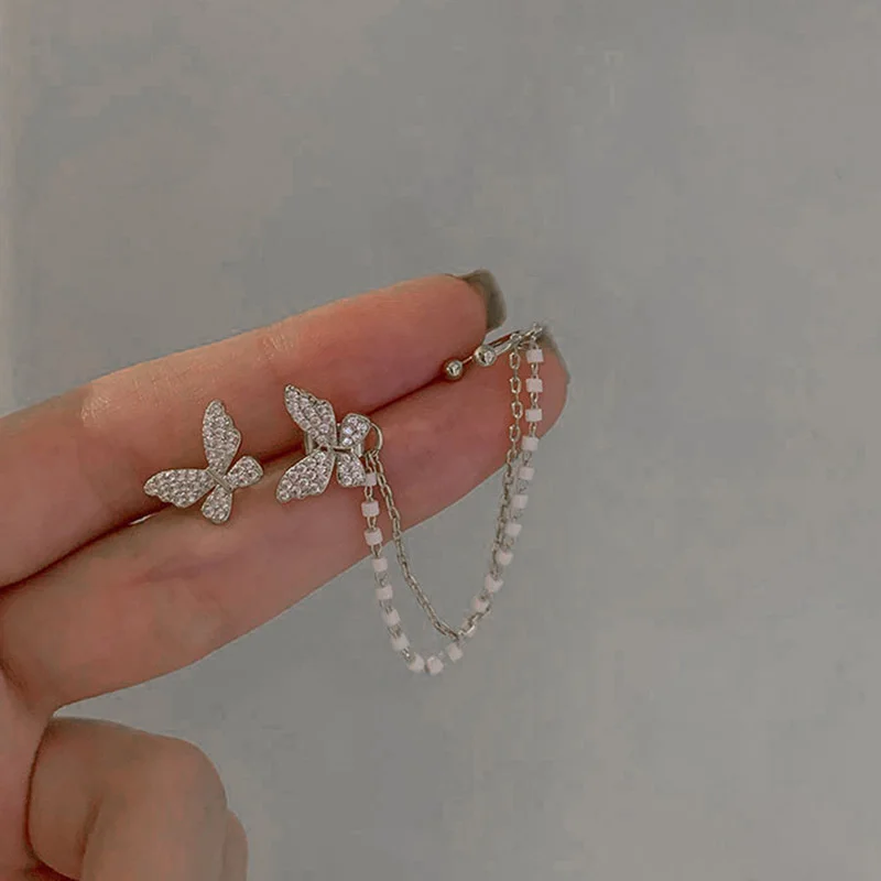 Pearl Tassel Earrings Korean New Butterfly Earrings for Women Romantic Dangle Earrings Personality Party Ear Accessories