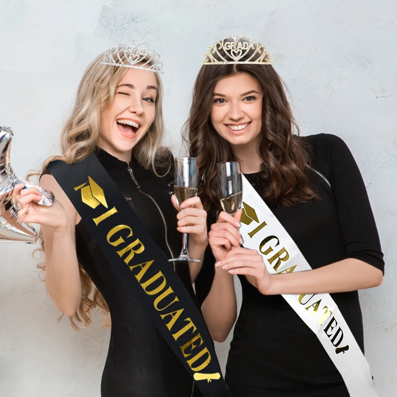 2024 Graduated Satin Sash Glitter Crown for Graduation Party Decoration Balloons Photo Booth Props Bachelor Graduated Supplies