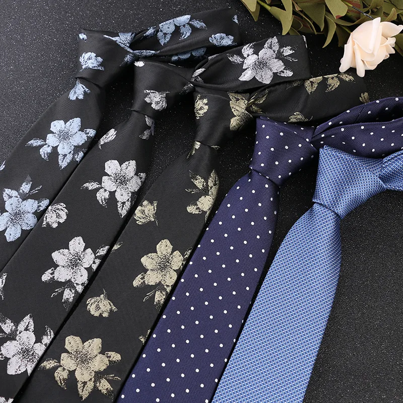 New 6cm Striped Dot Tie Business Casual Silk Luxury Mens Neck Ties Wedding Party Neck Tie Formal Slim Narrow Dress Neck Tie