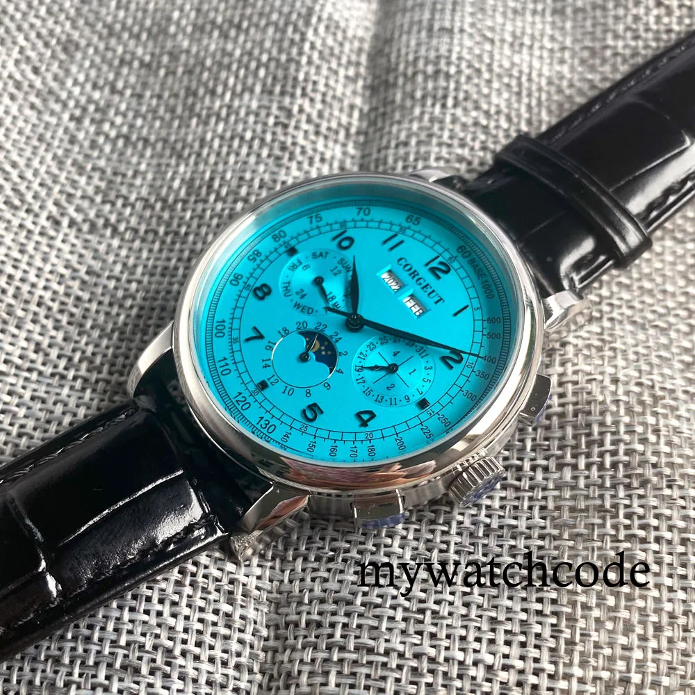 Corgeut Green/Pink/White/Black/Blue 42mm Multifunctional ST1655 Polished Automatic Men's Wristwatch Leather Strap