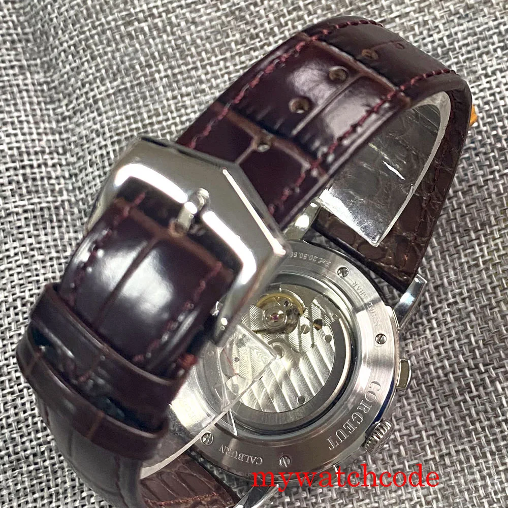 Corgeut Green/Pink/White/Black/Blue 42mm Multifunctional ST1655 Polished Automatic Men's Wristwatch Leather Strap