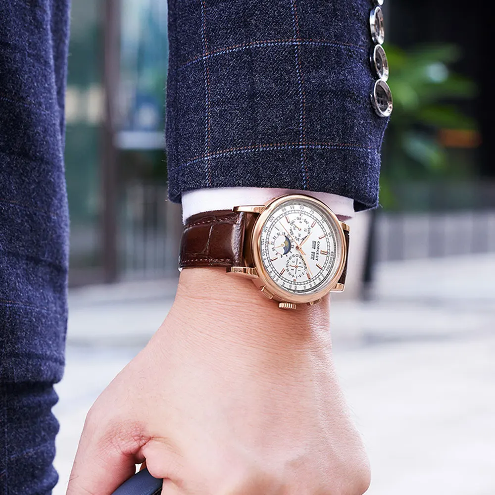 Corgeut Green/Pink/White/Black/Blue 42mm Multifunctional ST1655 Polished Automatic Men's Wristwatch Leather Strap