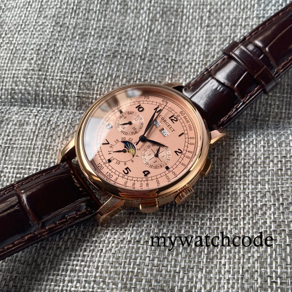 Corgeut Green/Pink/White/Black/Blue 42mm Multifunctional ST1655 Polished Automatic Men's Wristwatch Leather Strap