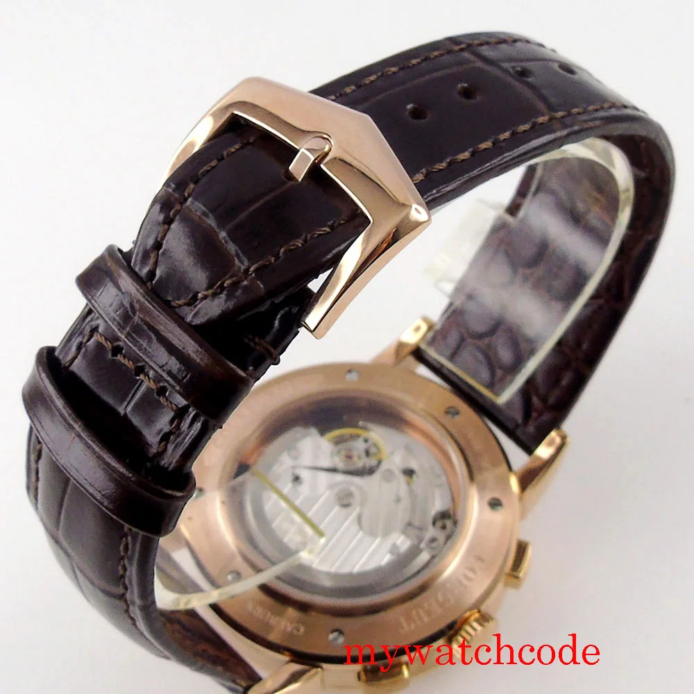 Corgeut Green/Pink/White/Black/Blue 42mm Multifunctional ST1655 Polished Automatic Men's Wristwatch Leather Strap