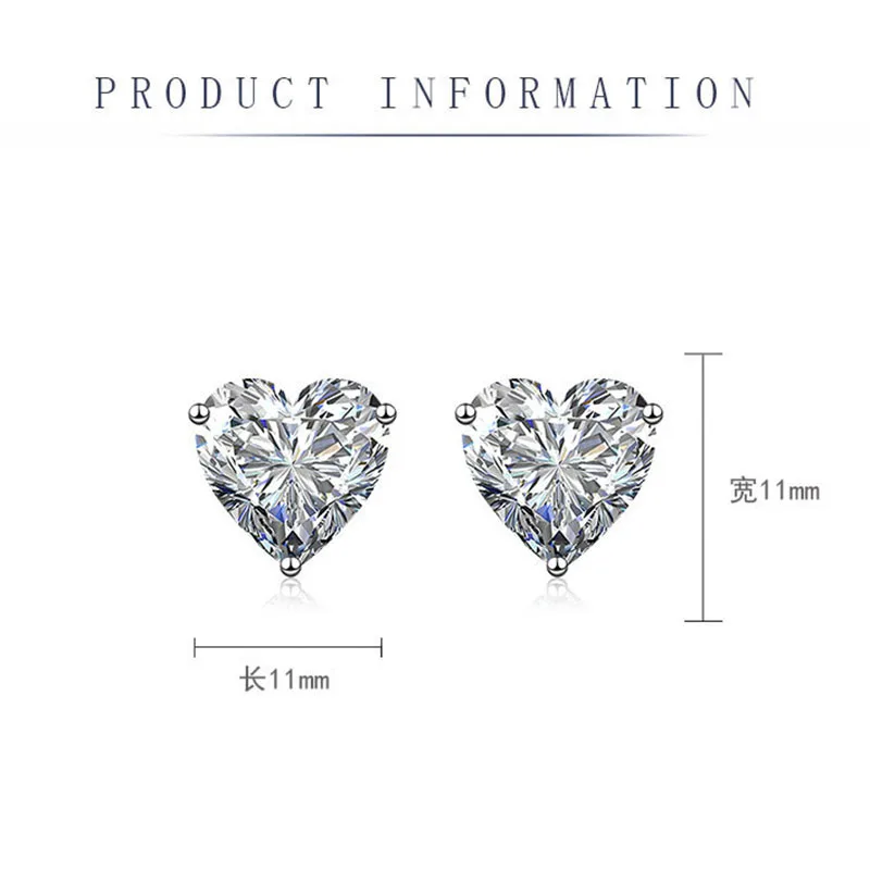 s925 silver sweet heart-shaped fashion temperament love colored gemstones 10*10mm earrings luxury jewelry high-quality jewelry