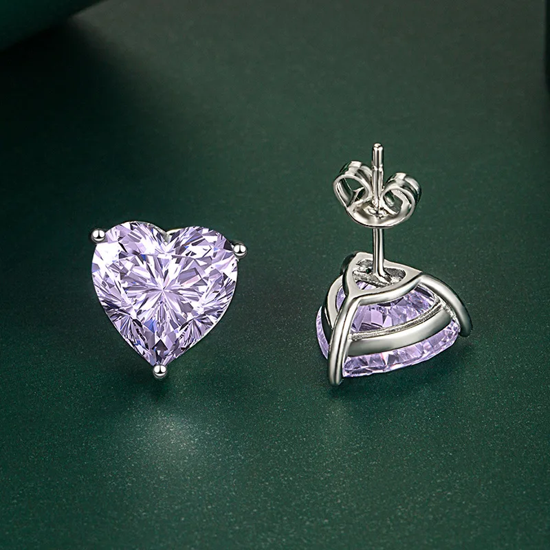 s925 silver sweet heart-shaped fashion temperament love colored gemstones 10*10mm earrings luxury jewelry high-quality jewelry