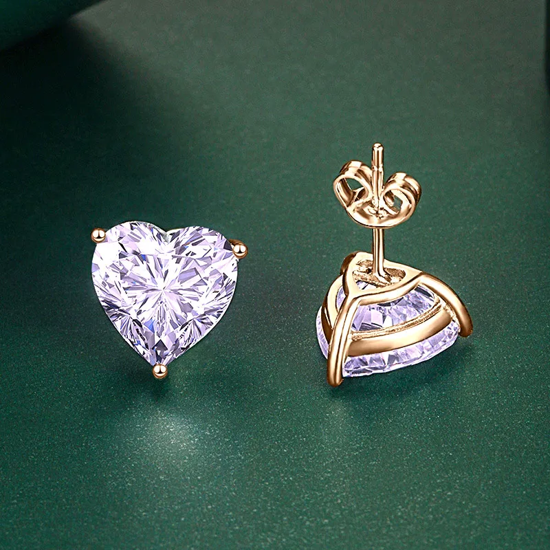 s925 silver sweet heart-shaped fashion temperament love colored gemstones 10*10mm earrings luxury jewelry high-quality jewelry