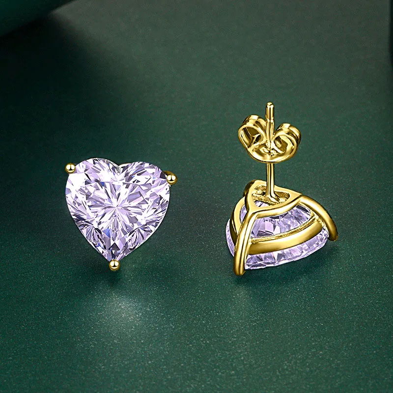 s925 silver sweet heart-shaped fashion temperament love colored gemstones 10*10mm earrings luxury jewelry high-quality jewelry