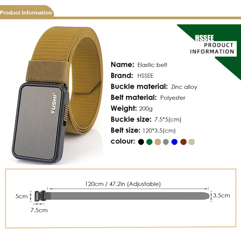VATLTY 2022 Stretch Belt for Men Zinc Alloy Quick Release Pluggable Buckle Trousers Belt Tooling Unisex Elastic Waistband Straps