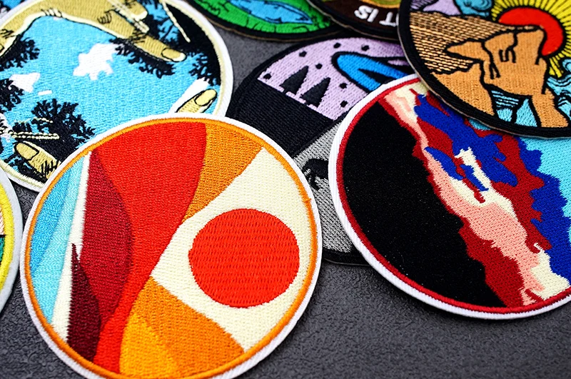 UFO Nebula Landscape Patches Embroidery For T-Shirt Iron On Appliques Clothes Jeans Stickers Badges Mountain Peak