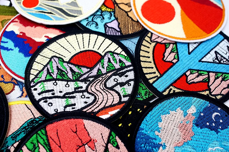 UFO Nebula Landscape Patches Embroidery For T-Shirt Iron On Appliques Clothes Jeans Stickers Badges Mountain Peak