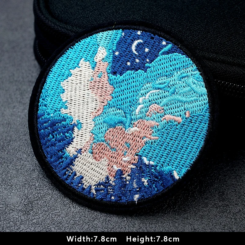 UFO Nebula Landscape Patches Embroidery For T-Shirt Iron On Appliques Clothes Jeans Stickers Badges Mountain Peak