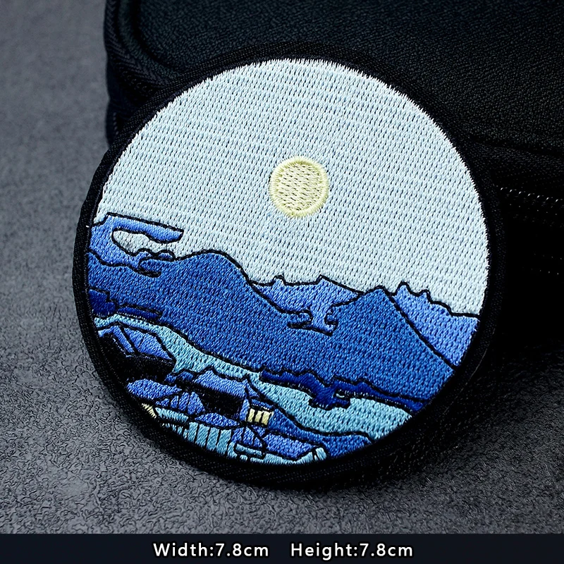 UFO Nebula Landscape Patches Embroidery For T-Shirt Iron On Appliques Clothes Jeans Stickers Badges Mountain Peak