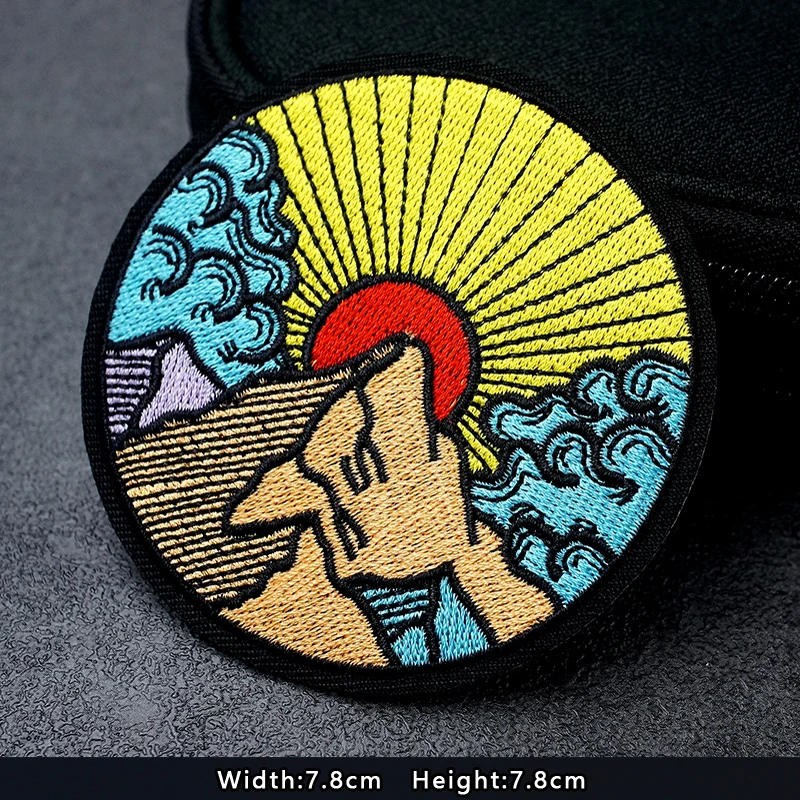 UFO Nebula Landscape Patches Embroidery For T-Shirt Iron On Appliques Clothes Jeans Stickers Badges Mountain Peak