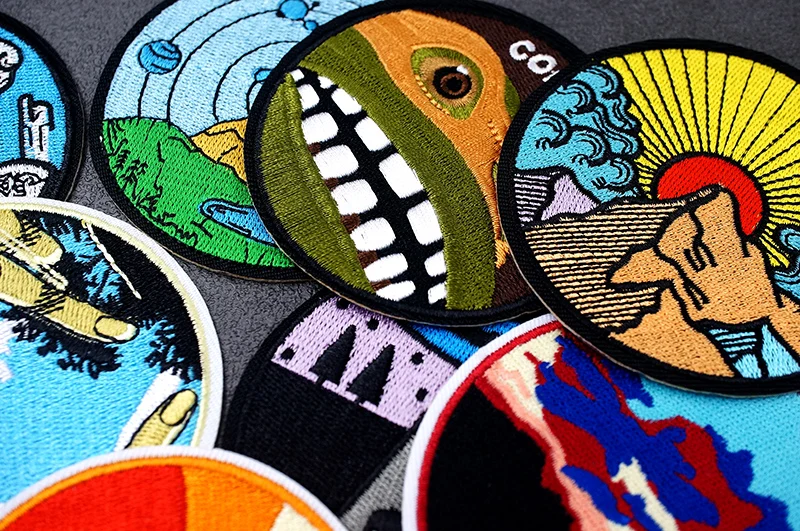 UFO Nebula Landscape Patches Embroidery For T-Shirt Iron On Appliques Clothes Jeans Stickers Badges Mountain Peak