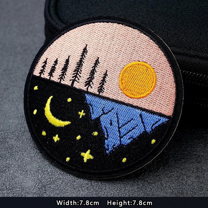 UFO Nebula Landscape Patches Embroidery For T-Shirt Iron On Appliques Clothes Jeans Stickers Badges Mountain Peak