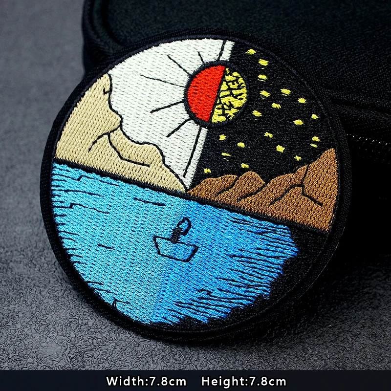 UFO Nebula Landscape Patches Embroidery For T-Shirt Iron On Appliques Clothes Jeans Stickers Badges Mountain Peak