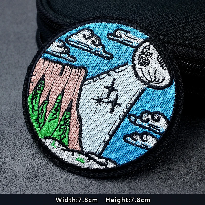 UFO Nebula Landscape Patches Embroidery For T-Shirt Iron On Appliques Clothes Jeans Stickers Badges Mountain Peak