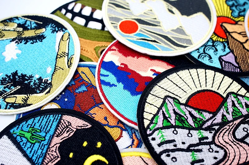 UFO Nebula Landscape Patches Embroidery For T-Shirt Iron On Appliques Clothes Jeans Stickers Badges Mountain Peak