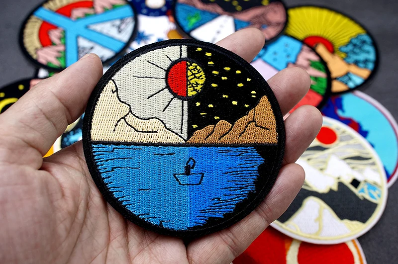 UFO Nebula Landscape Patches Embroidery For T-Shirt Iron On Appliques Clothes Jeans Stickers Badges Mountain Peak