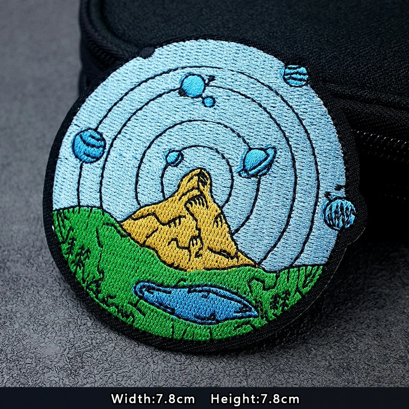 UFO Nebula Landscape Patches Embroidery For T-Shirt Iron On Appliques Clothes Jeans Stickers Badges Mountain Peak