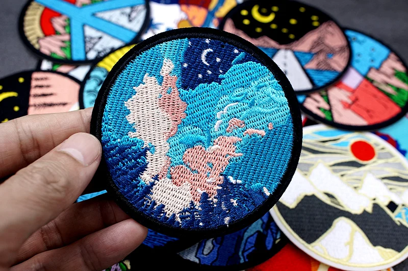UFO Nebula Landscape Patches Embroidery For T-Shirt Iron On Appliques Clothes Jeans Stickers Badges Mountain Peak