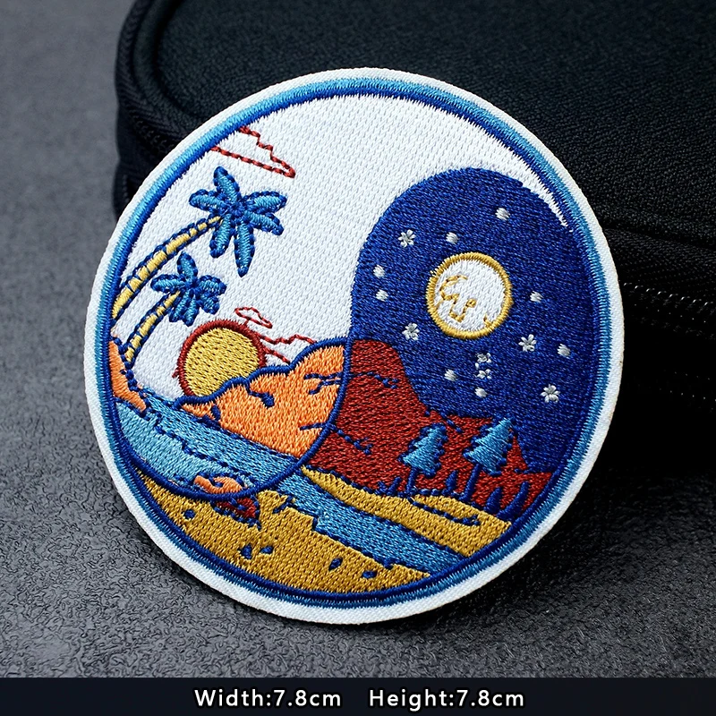 UFO Nebula Landscape Patches Embroidery For T-Shirt Iron On Appliques Clothes Jeans Stickers Badges Mountain Peak
