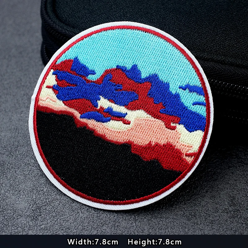 UFO Nebula Landscape Patches Embroidery For T-Shirt Iron On Appliques Clothes Jeans Stickers Badges Mountain Peak