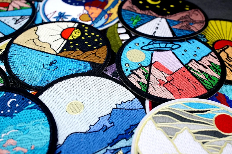 UFO Nebula Landscape Patches Embroidery For T-Shirt Iron On Appliques Clothes Jeans Stickers Badges Mountain Peak