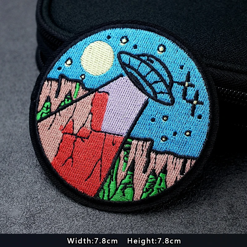UFO Nebula Landscape Patches Embroidery For T-Shirt Iron On Appliques Clothes Jeans Stickers Badges Mountain Peak